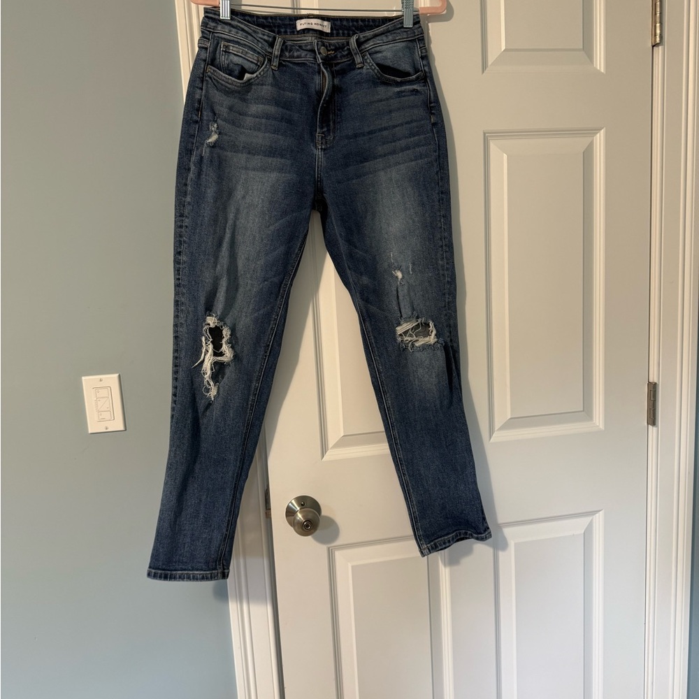 Flying Monkey Dark Blue Distressed Straight Leg Jeans
